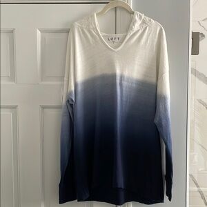 LOFT Blue and White Dip-Dyed Ombre Tunic-Length Hooded Top Size L